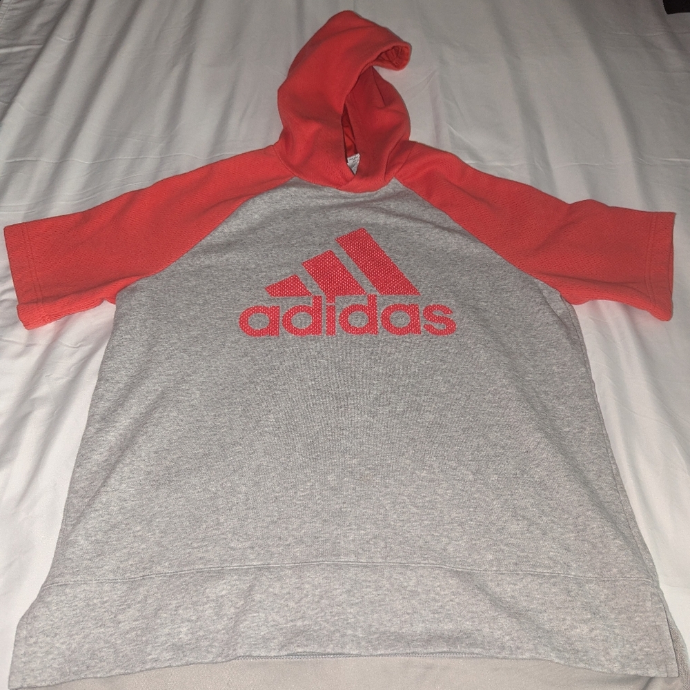 Adidas Men's Medium Gray and Red Short Sleeve Hoodie